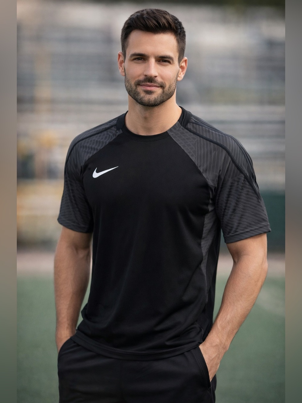 NWT Nike Dri-Fit Strike Shirt Mens Large Black Gray Slim Fit Athletic Tee